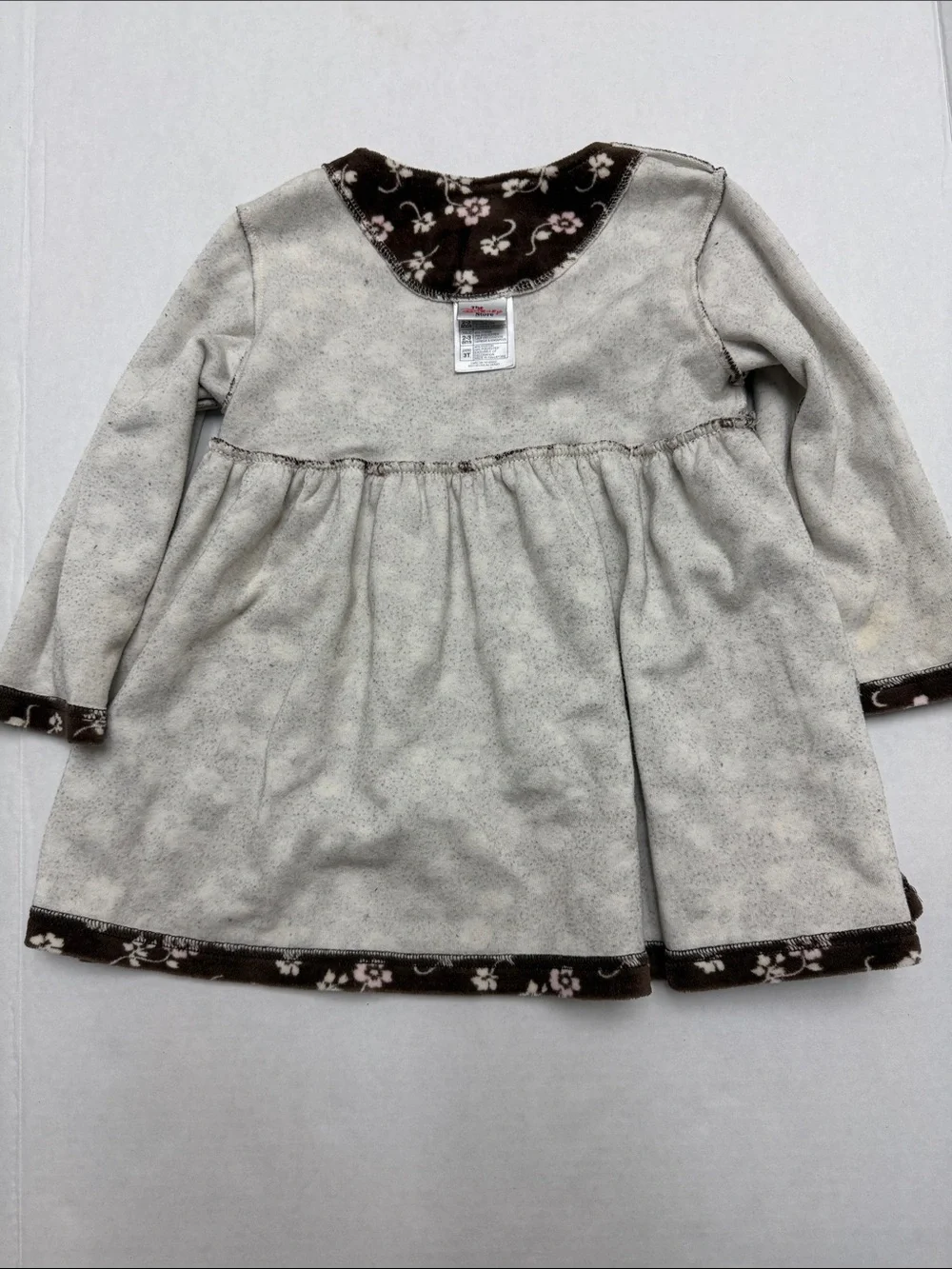 Disney Winnie the Pooh Girls 3T Vintage Brown and Cream Floral Velour Dress